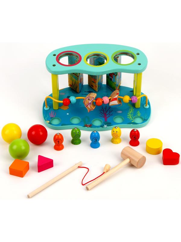 Логический центр 3 в 1 Стучалка + Рыбалка + Серпантинка «Море» 16 × 26 × 13,5 см