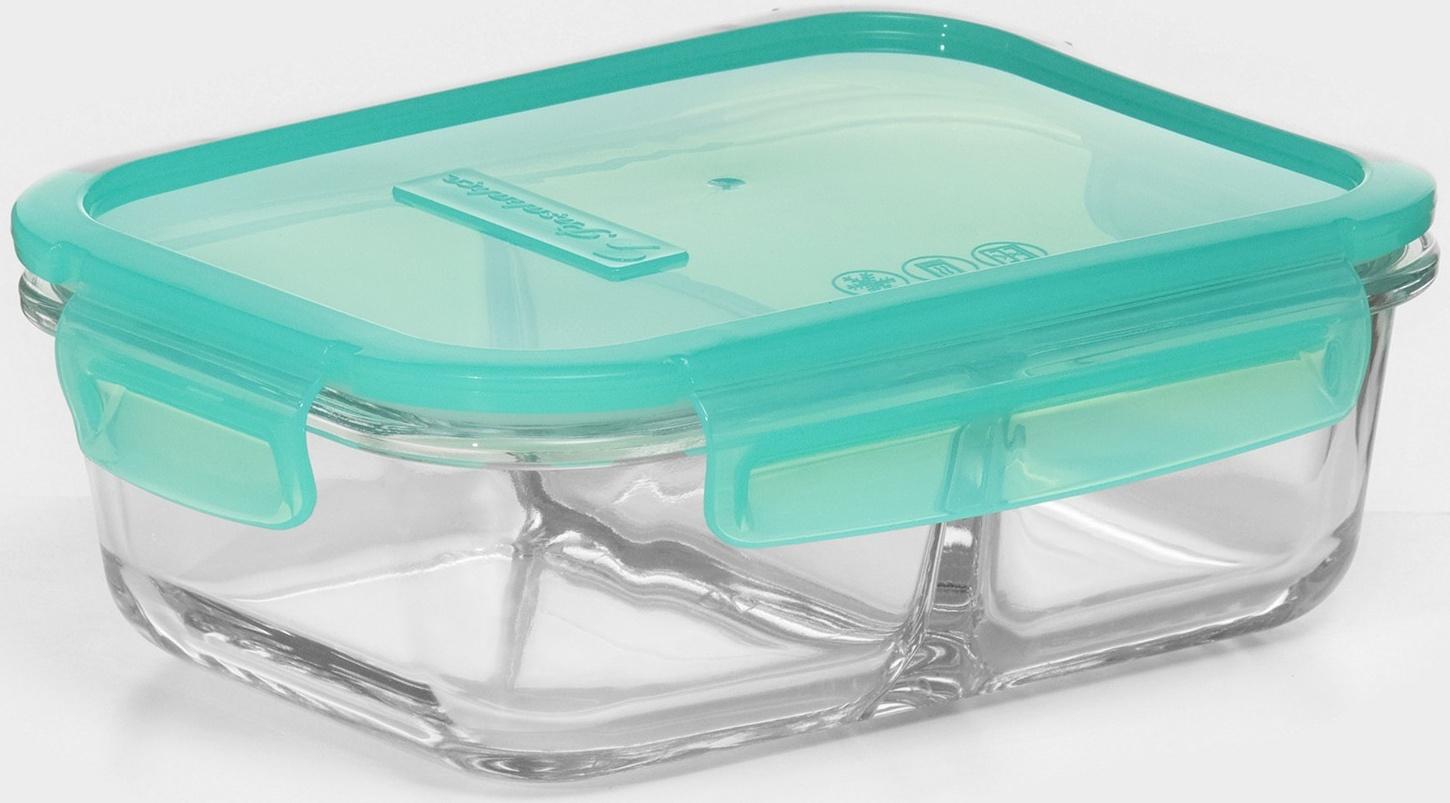 Контейнер стеклянный Lockie&Lock Food, 1010 мл, 2 секции, зеленая крышка