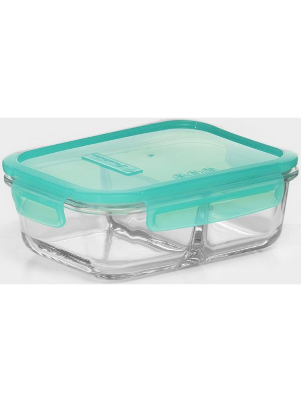 Контейнер стеклянный Lockie&Lock Food, 1010 мл, 2 секции, зеленая крышка