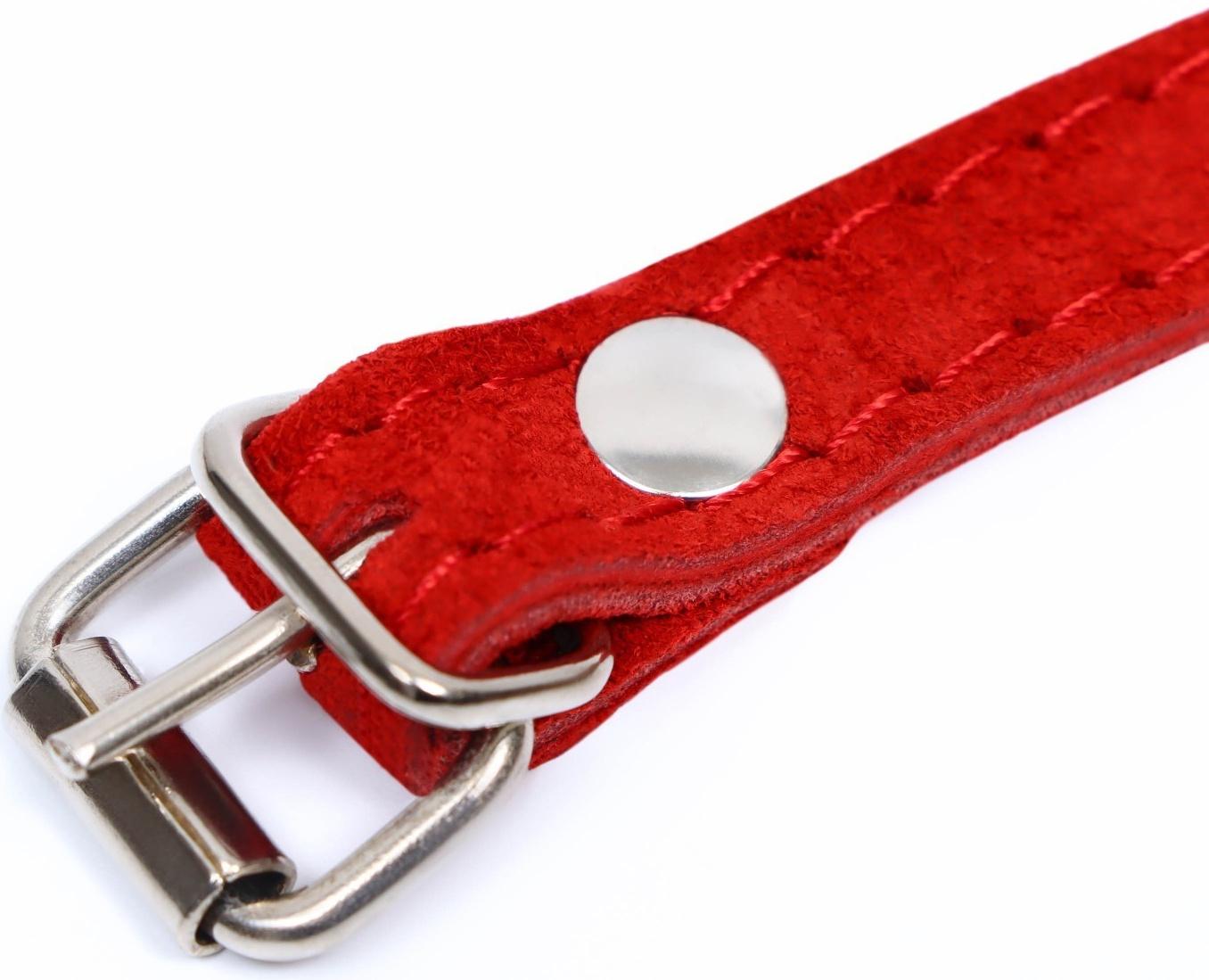 Ошейник замшевый двухслойный 1,2 см, ОШ 30-38 см, красный