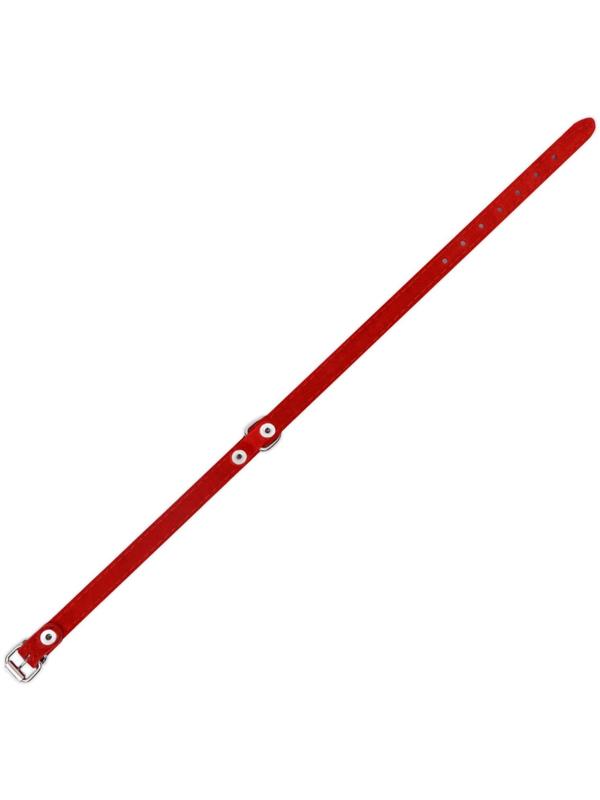 Ошейник замшевый двухслойный 1,2 см, ОШ 30-38 см, красный