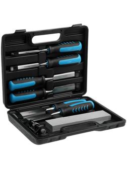 Набор стамесок ТУНДРА, 2К рукоятки, 45 сталь, 6 - 38 мм, с набором для заточки, кейс, 6 шт.   960445