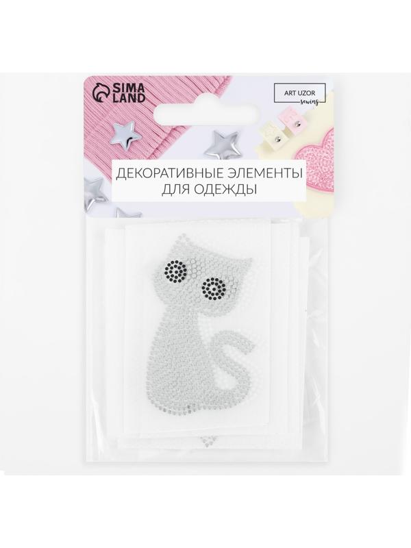 Термоаппликация «Котёнок», с пайетками, 3,2 × 5,5 см, цвет серебряный/чёрный