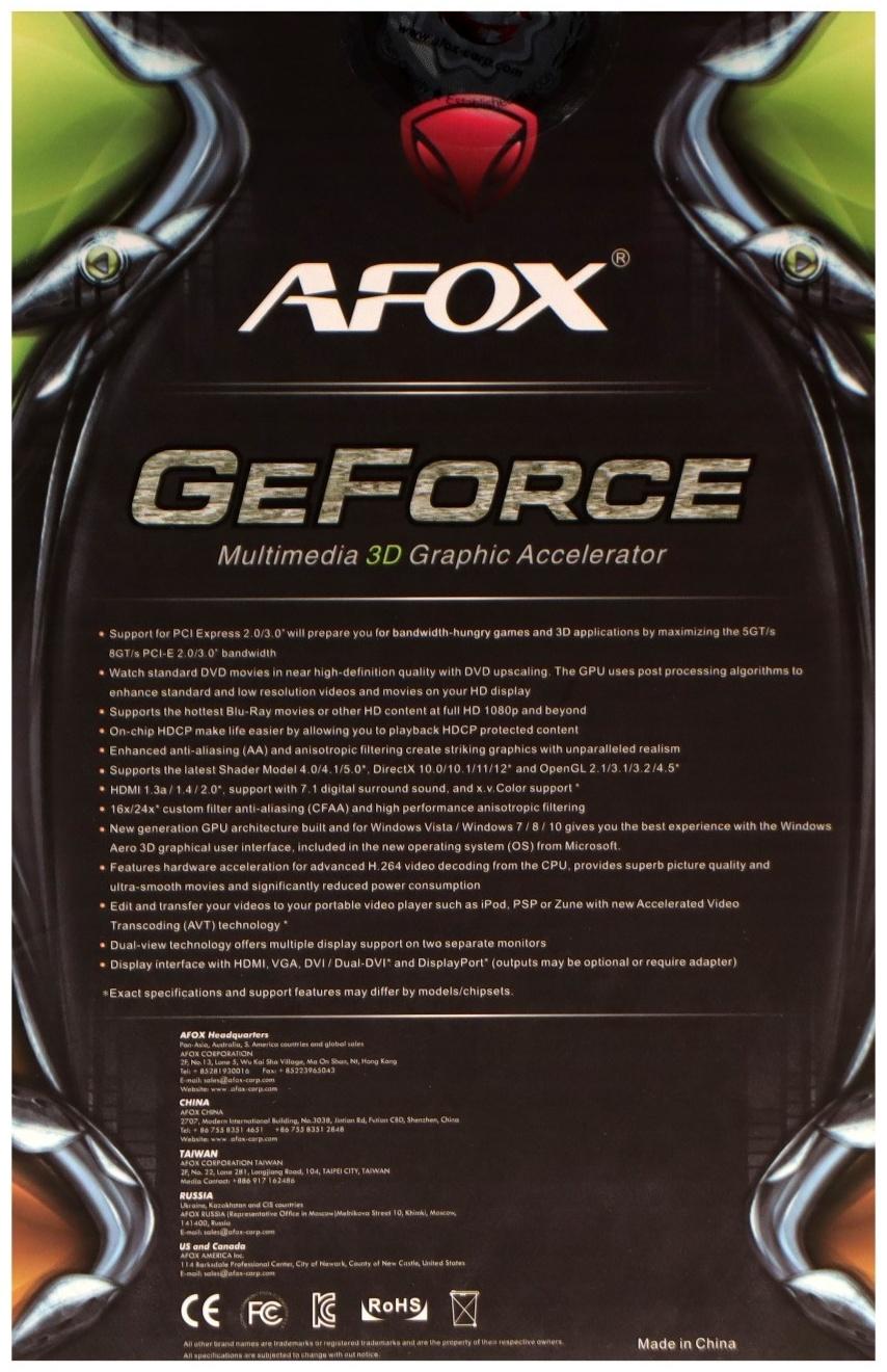 Видеокарта Afox GT1030, 2Гб, 64bit, GDDR5, DVI, HDMI, HDCP