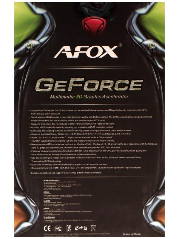 Видеокарта Afox GT1030, 2Гб, 64bit, GDDR5, DVI, HDMI, HDCP