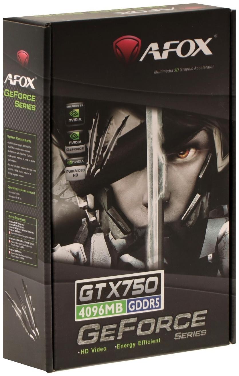 Видеокарта Afox GTX750, 4Гб, 128bit, GDDR5, DVI, HDMI, VGA, HDCP