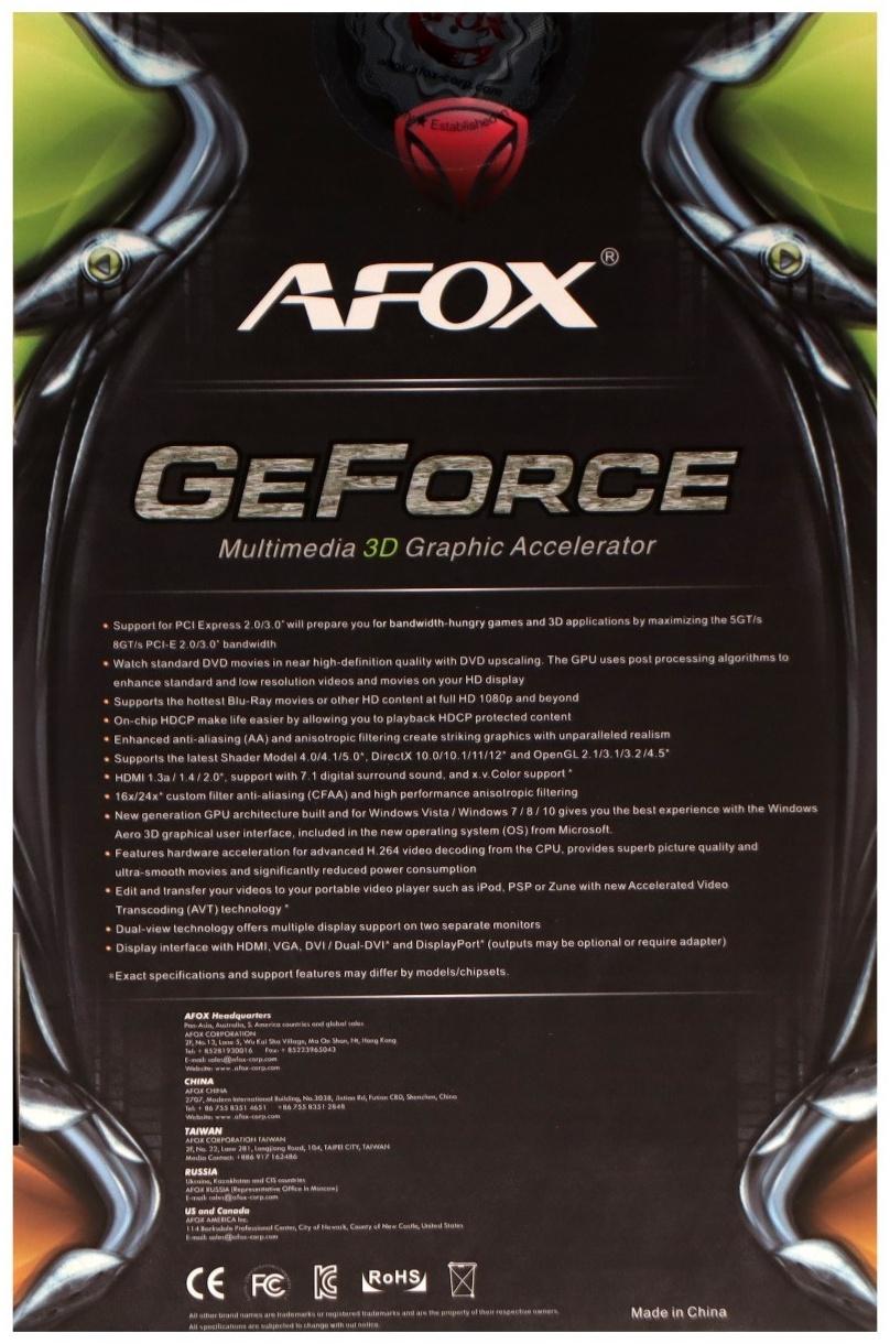 Видеокарта Afox GTX750, 4Гб, 128bit, GDDR5, DVI, HDMI, VGA, HDCP