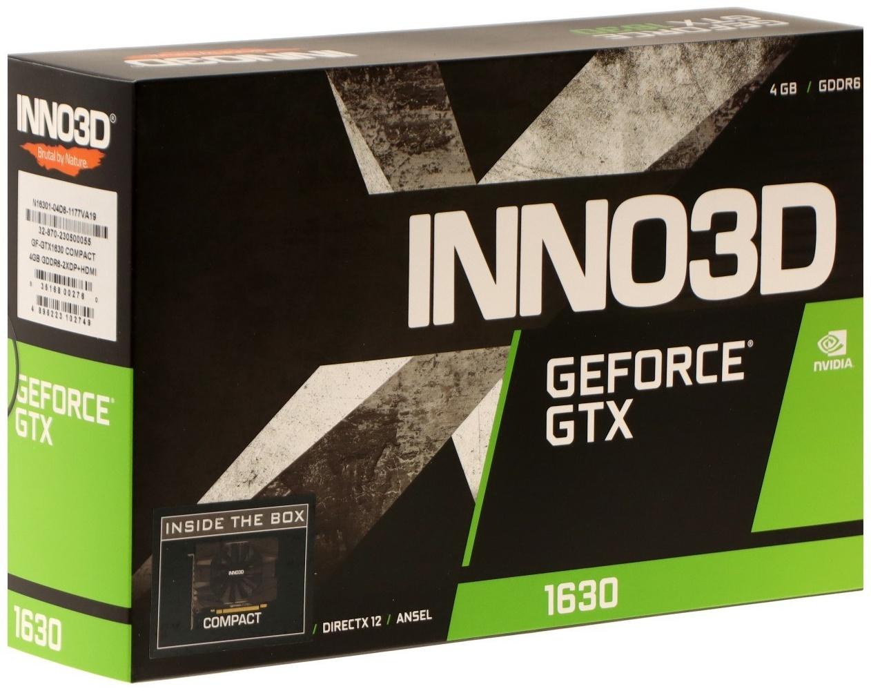 Видеокарта INNO3D GEFORCE GTX 1630, 4Гб, 64bit, GDDR6, HDMI, 2хDP, HDCP