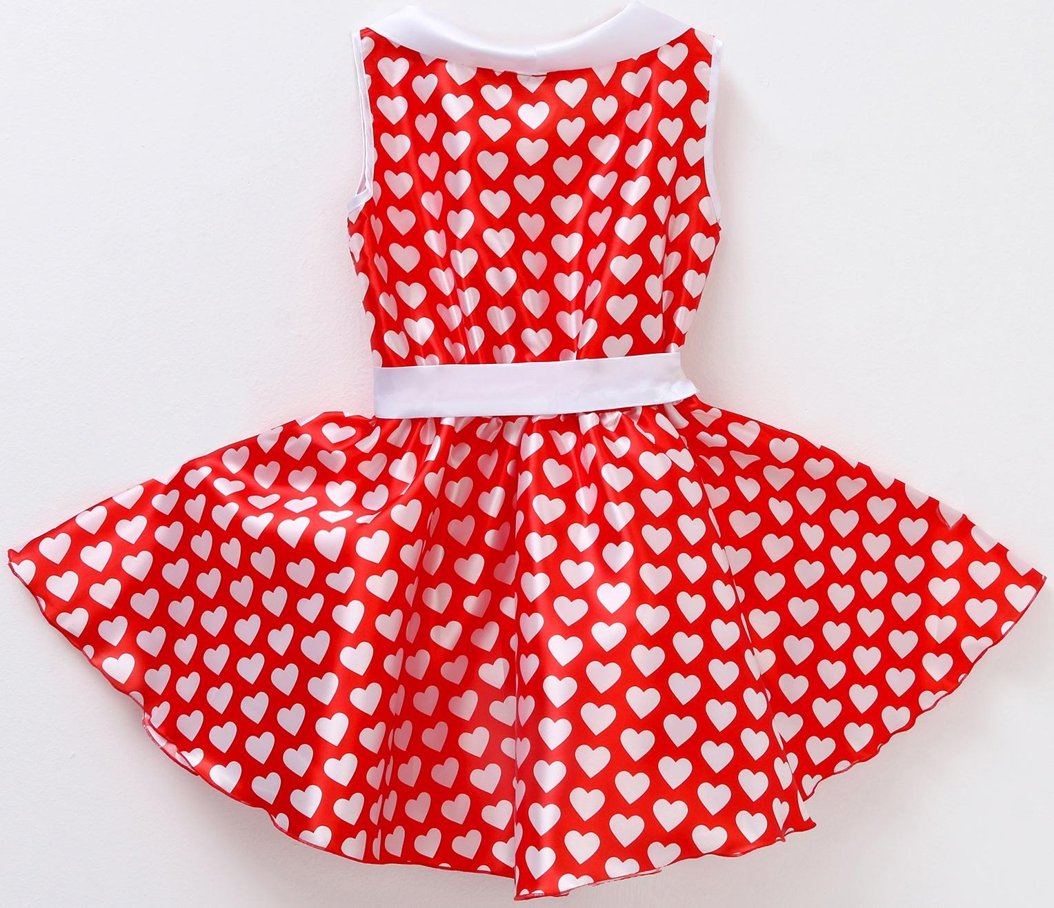 Карнавальный костюм «Стиляги» платье красное с белыми сердцами, повязка р-р 34 рост 134 см