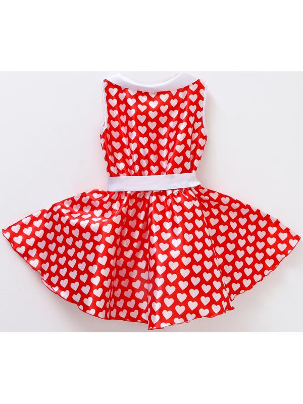 Карнавальный костюм «Стиляги» платье красное с белыми сердцами, повязка р-р 34 рост 134 см