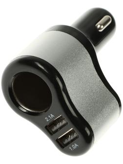 Автомобильное зарядное устройство с прикуривателем FENOX, 2 USB + гнездо, 12/24 В, FAE2006
