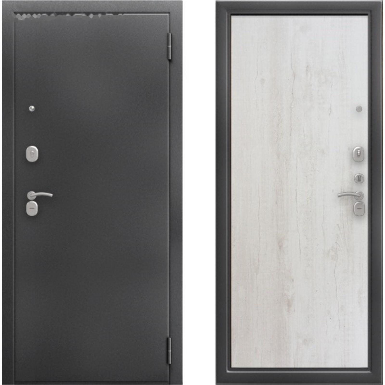 Входная дверь «Сити Антик Лофт», 870×2050 мм, левая, цвет антик серебро / бетон светлый