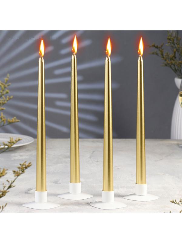 Набор Свечей античных, 2,2х 30 см, 4 штук, золотой металлик