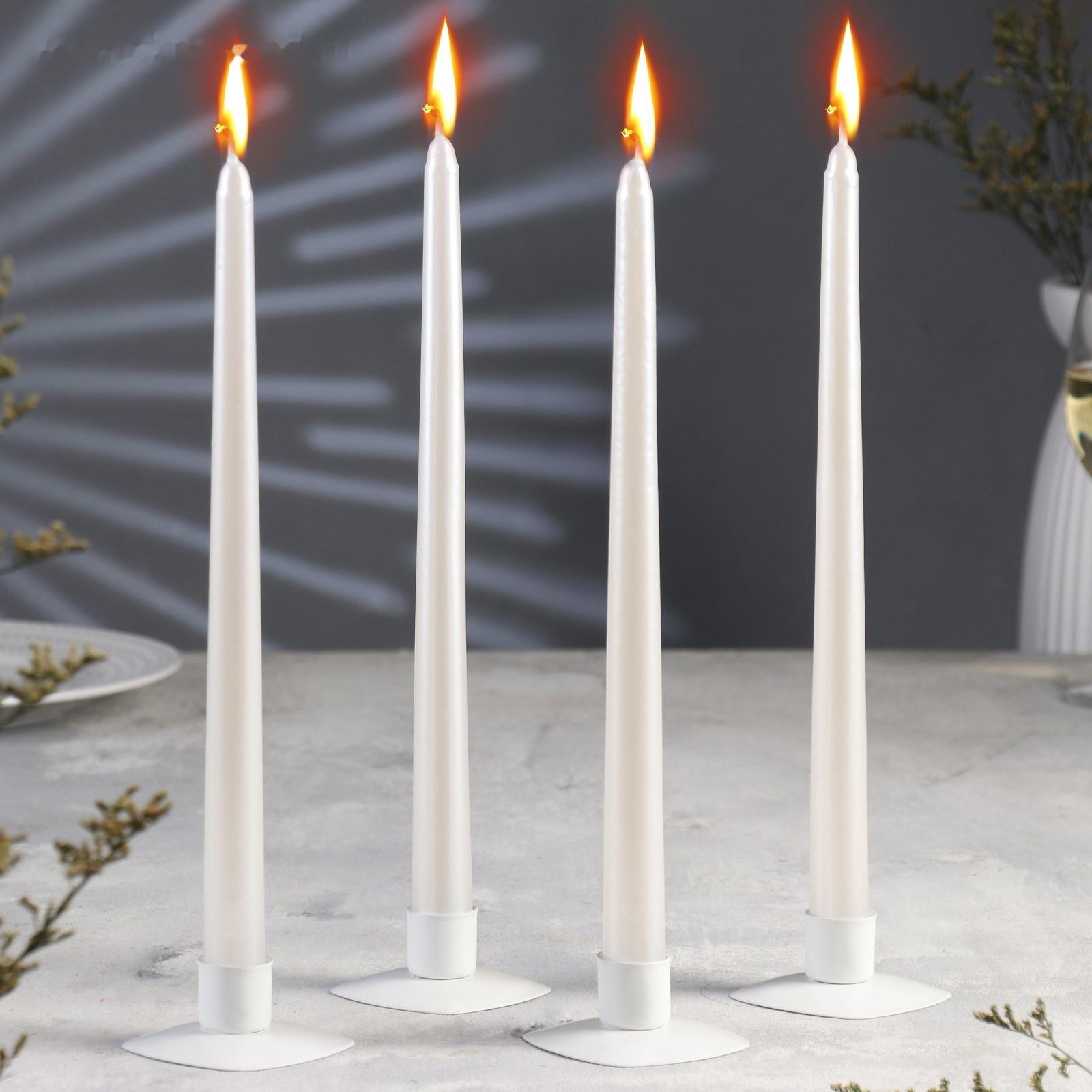 Набор Свечей античных, 2,2х 30 см, 4 штук, перламутровый металлик