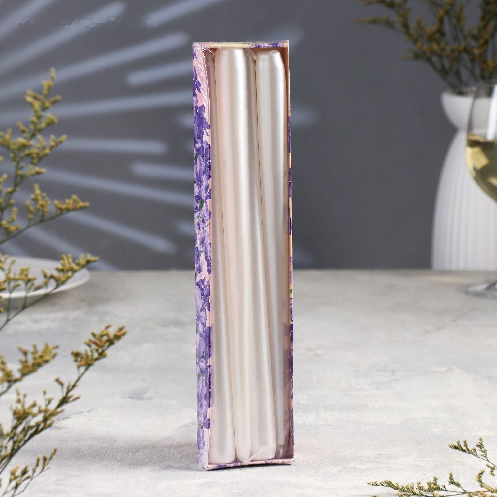 Набор Свечей античных, 2,2х 30 см, 4 штук, перламутровый металлик