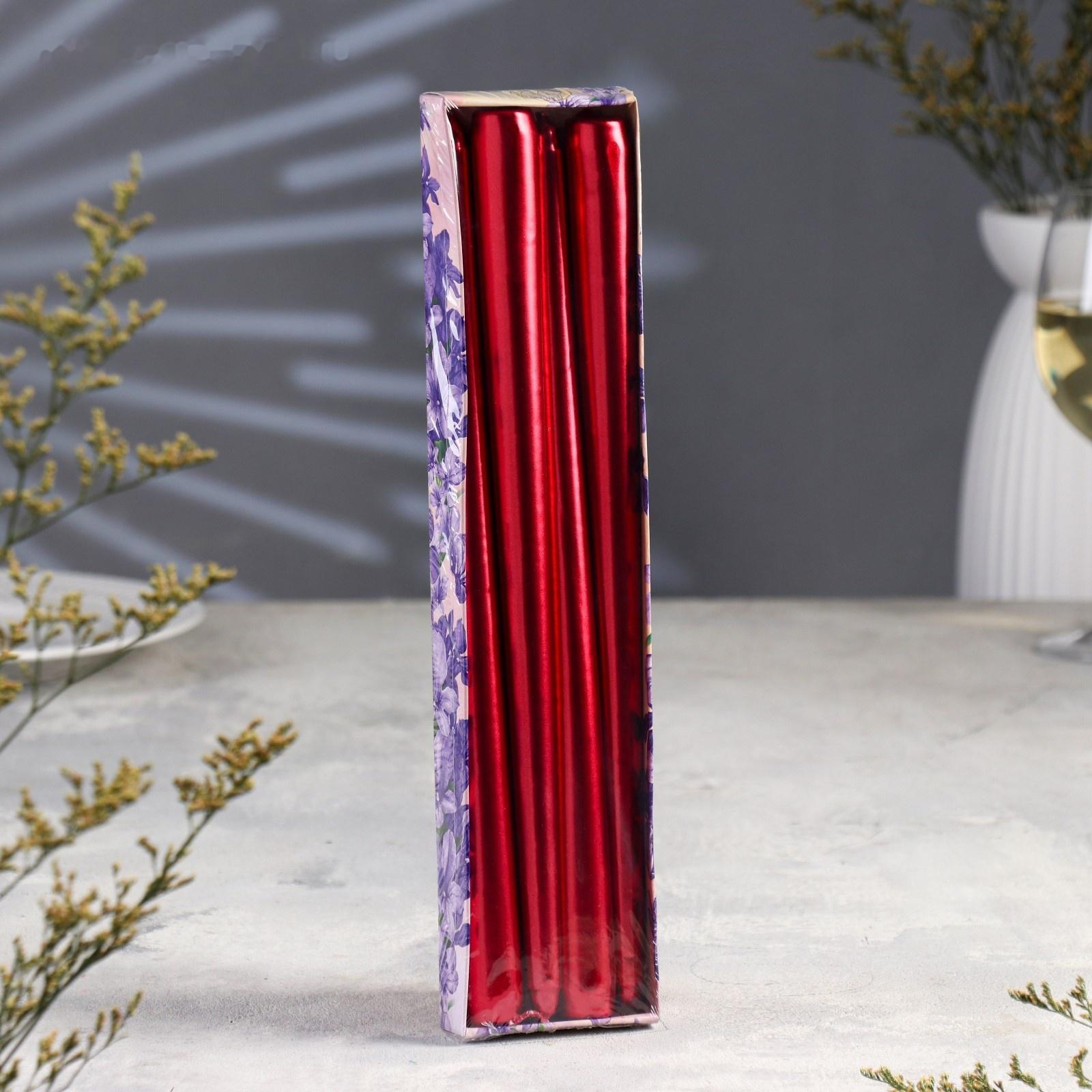 Набор Свечей античных, 2,2х 30 см, 4 штук, рубиновый металлик