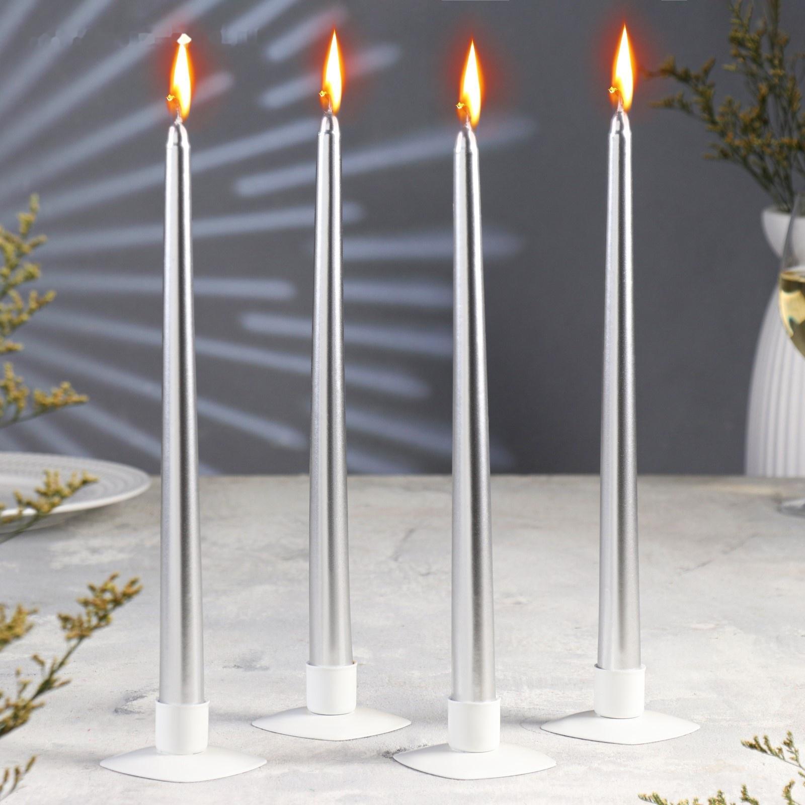 Набор Свечей античных, 2,2х 30 см, 4 штук, серебряный металлик