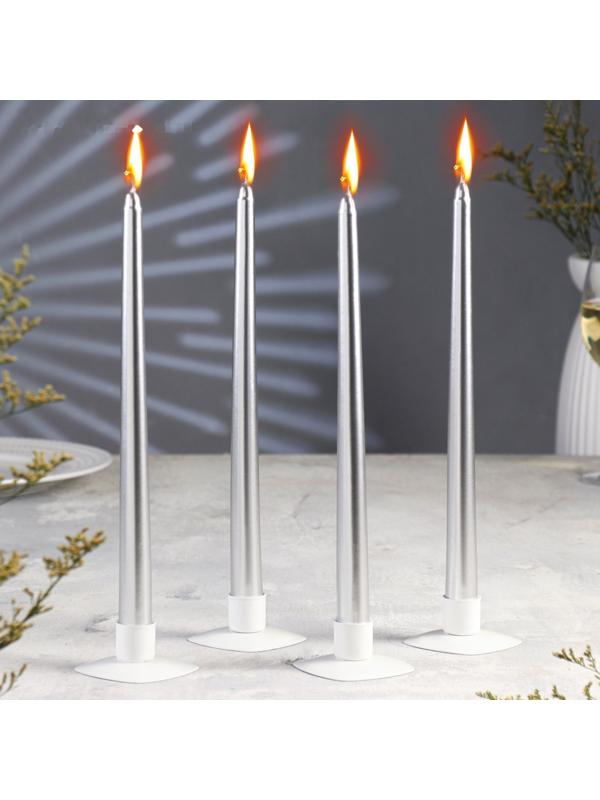 Набор Свечей античных, 2,2х 30 см, 4 штук, серебряный металлик