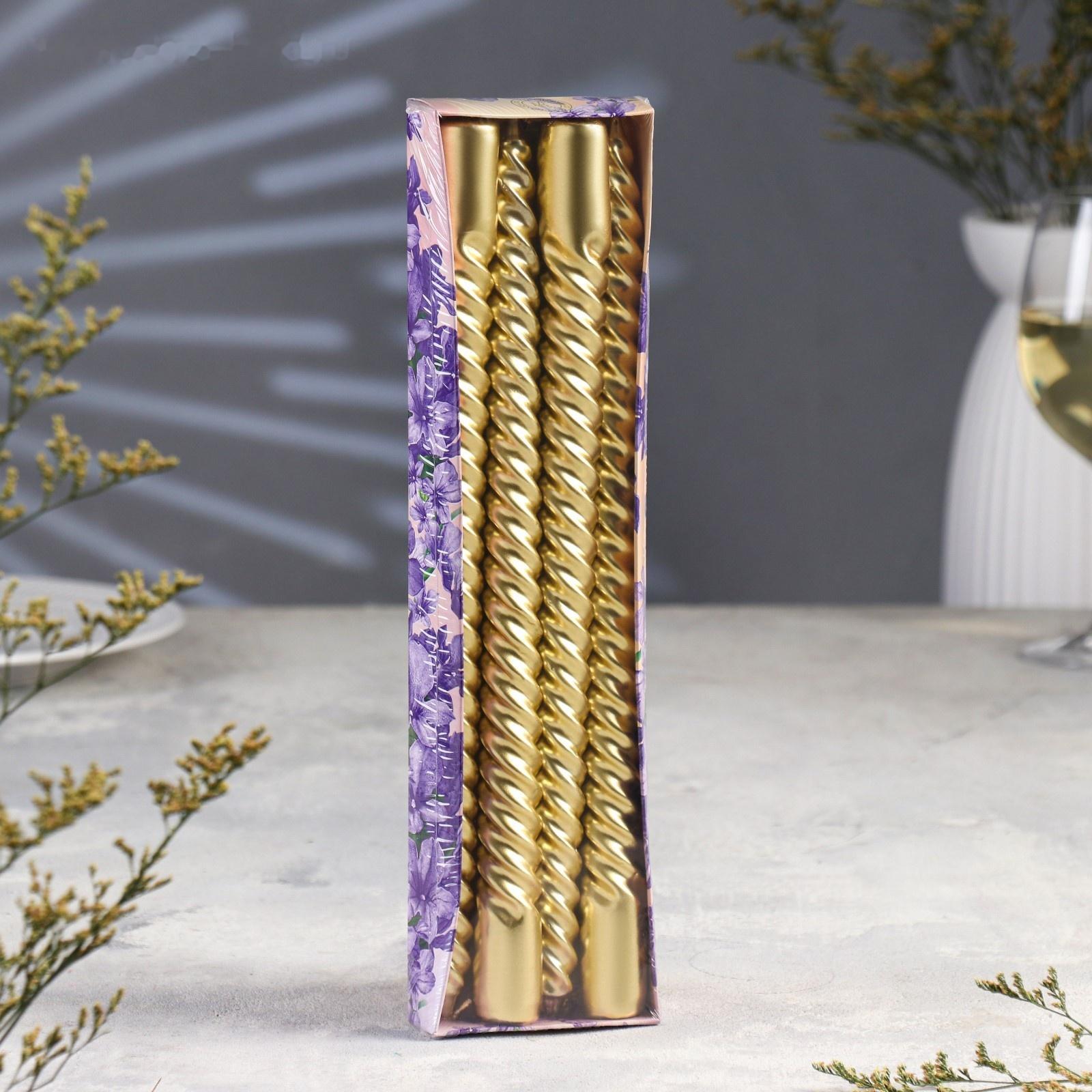 Набор Свечей витых, 2,2х 30 см, 4 штук, золотой металлик