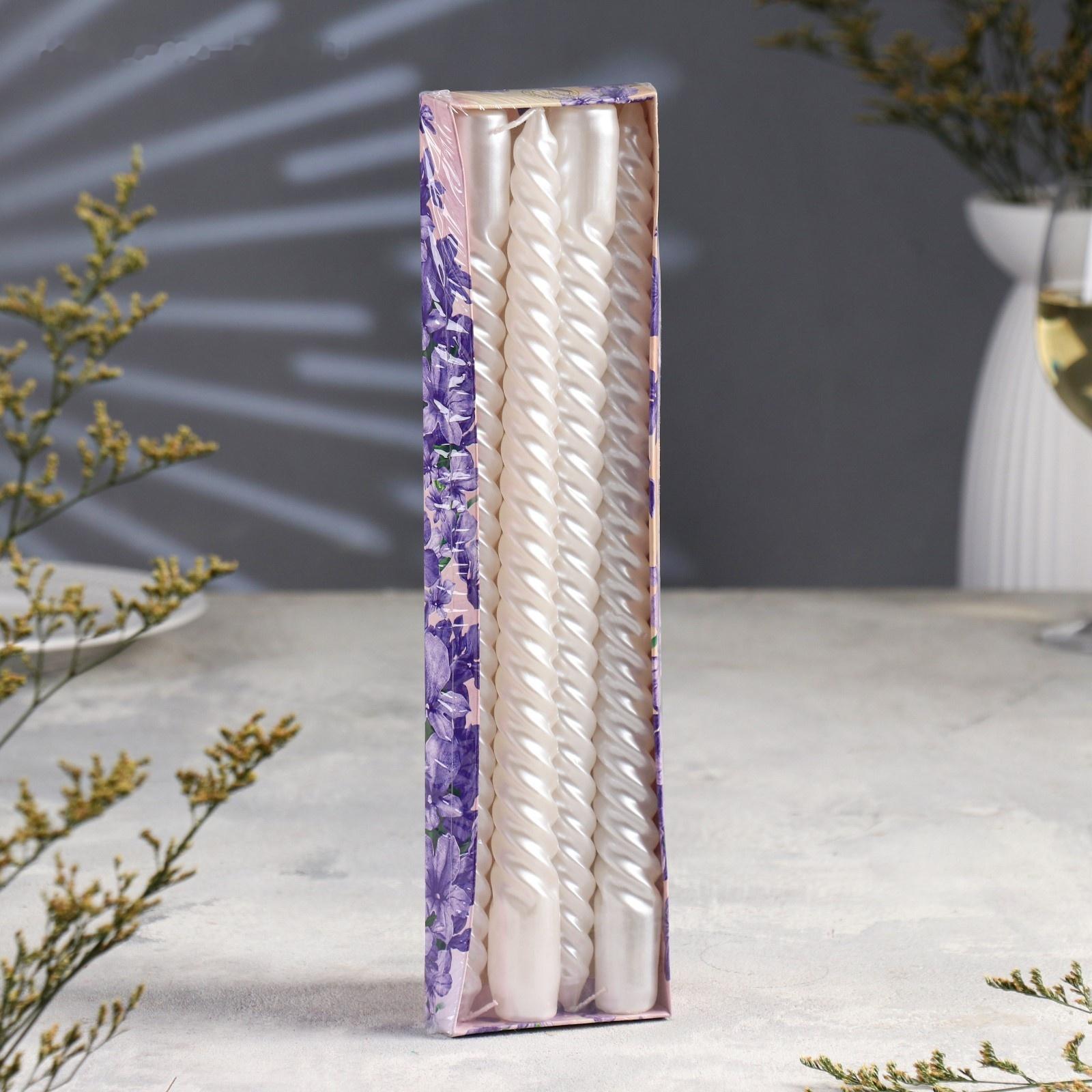 Набор Свечей витых, 2,2х 30 см, 4 штук, перламутровый металлик