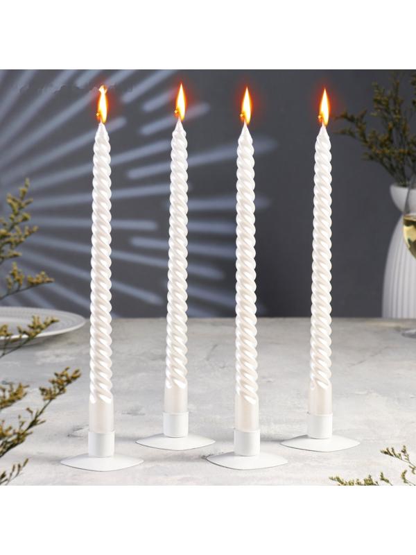 Набор Свечей витых, 2,2х 30 см, 4 штук, перламутровый металлик