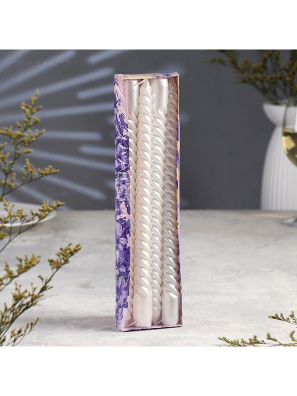 Набор Свечей витых, 2,2х 30 см, 4 штук, перламутровый металлик