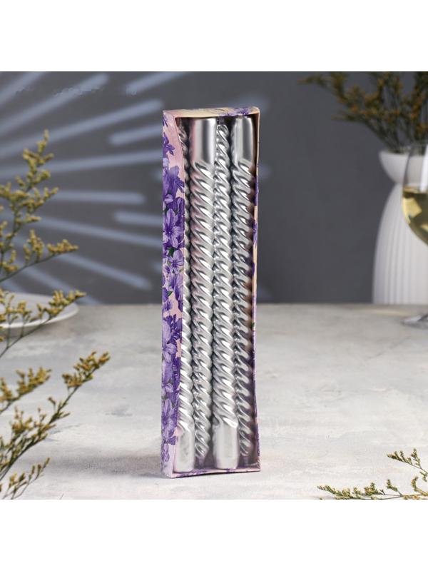 Набор Свечей витых, 2,2х 30 см, 4 штук, серебряный металлик