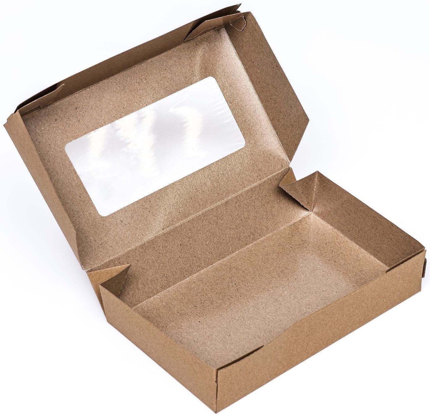 Контейнер на вынос, с окном,  крафт, 20 х 12 х 4 см