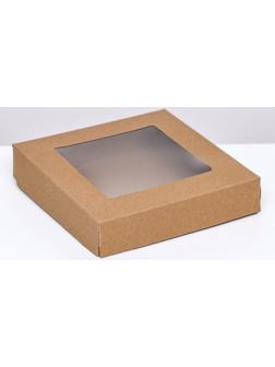 Контейнер на вынос, с окном, крафт, 20 х 20 х 4 см