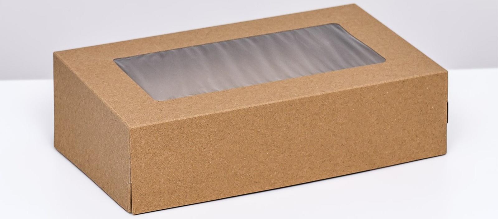 Упаковка для продуктов, крафт с окном, 23 х 14 х 6 см, 1,9 л