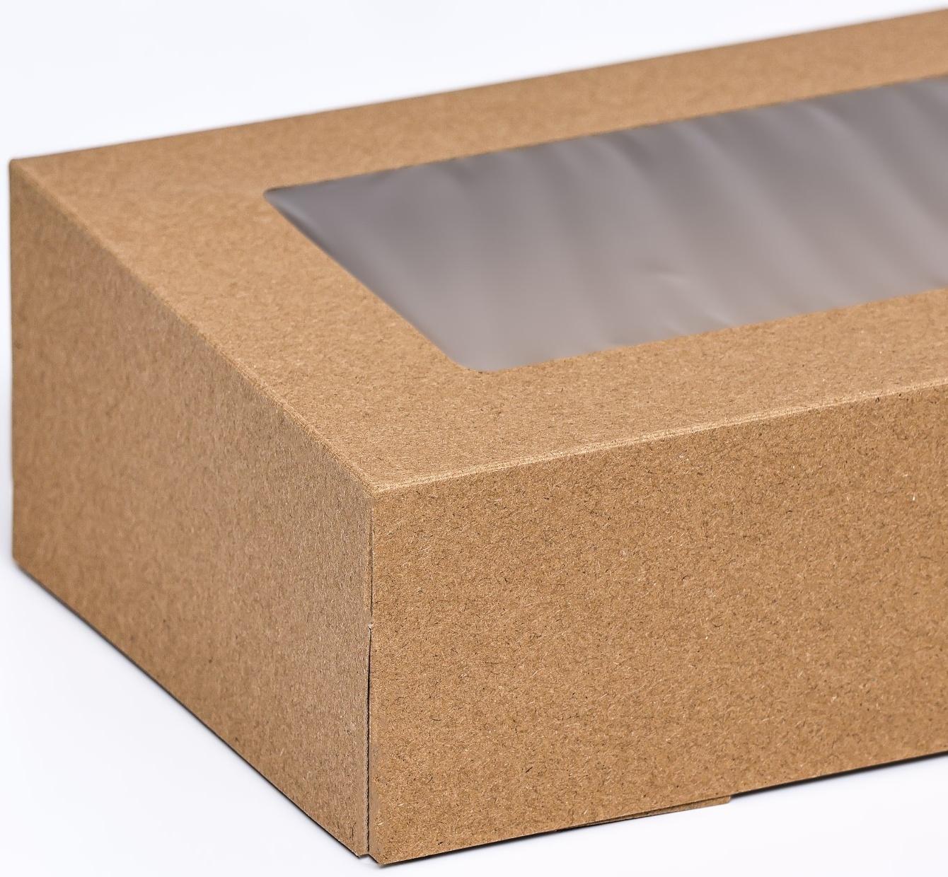 Упаковка для продуктов, крафт с окном, 23 х 14 х 6 см, 1,9 л