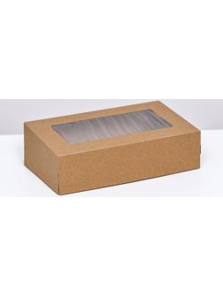 Упаковка для продуктов, крафт с окном, 23 х 14 х 6 см, 1,9 л