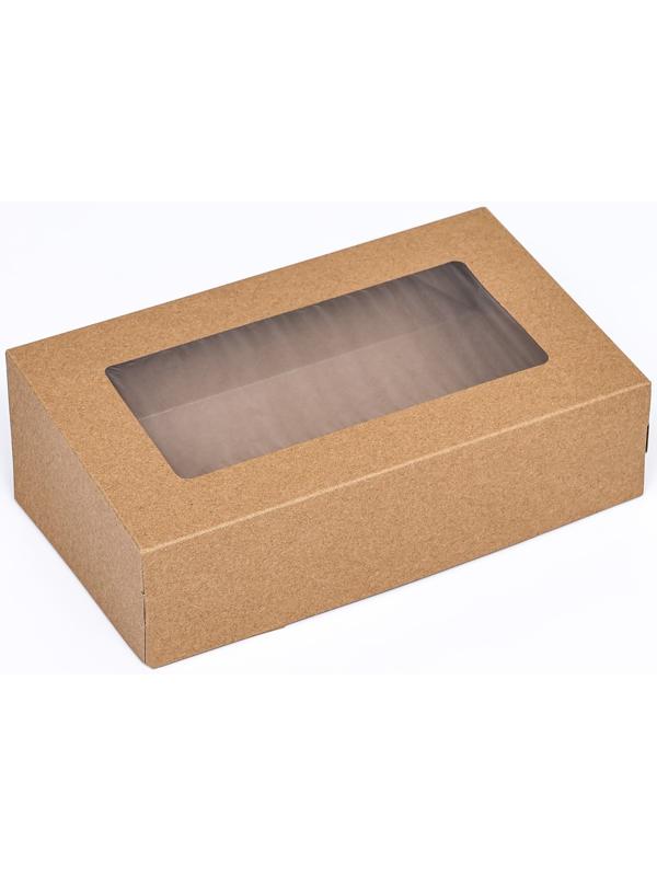 Упаковка для продуктов, крафт с окном, 23 х 14 х 6 см, 1,9 л