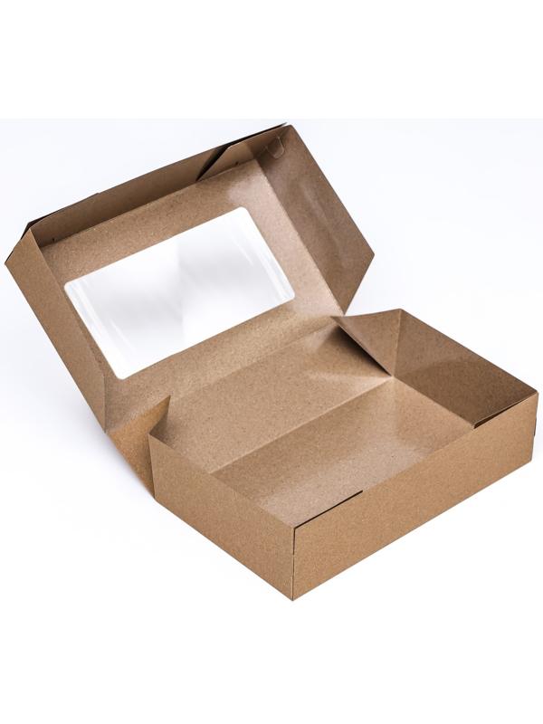 Упаковка для продуктов, крафт с окном, 23 х 14 х 6 см, 1,9 л