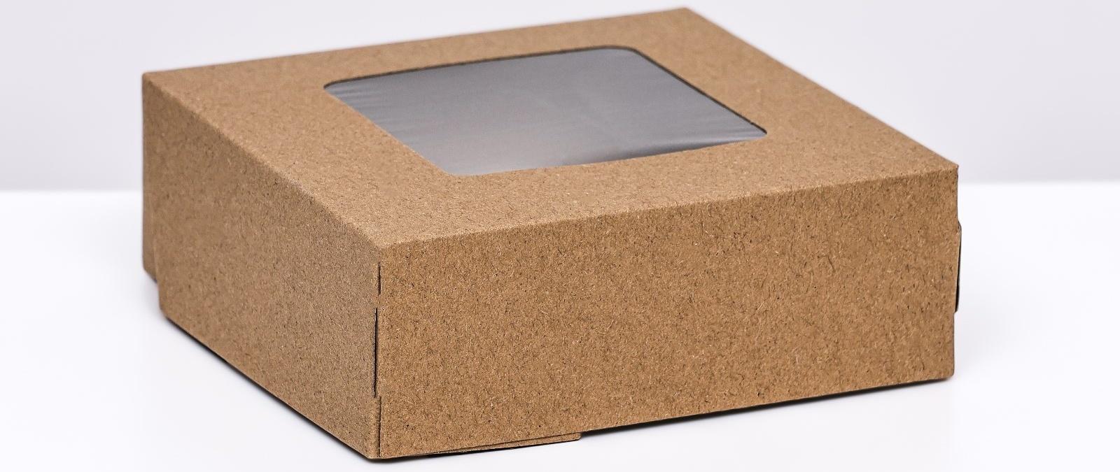 Коробка складная, с окном, крафт, 11,5 х 11,5 х 4 см