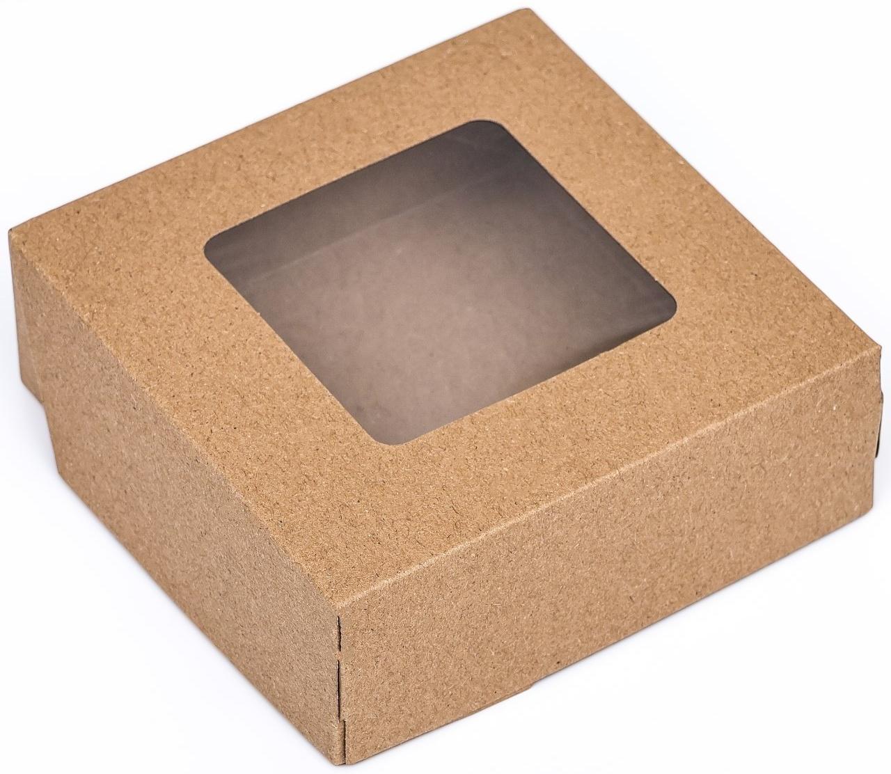 Коробка складная, с окном, крафт, 11,5 х 11,5 х 4 см