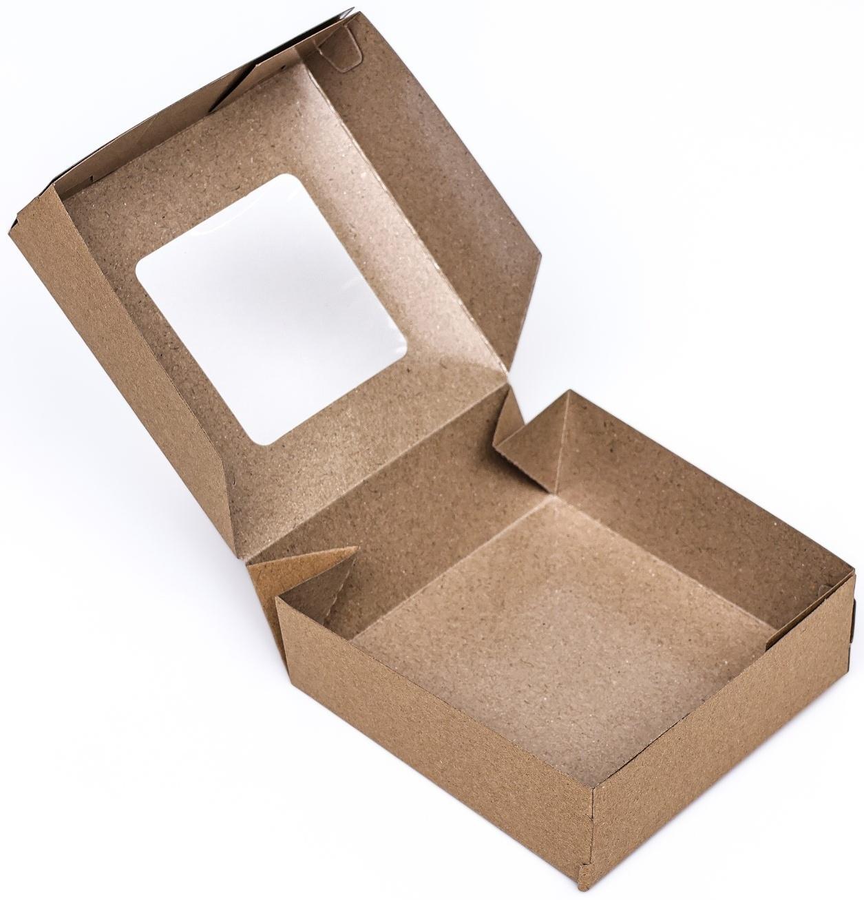 Коробка складная, с окном, крафт, 11,5 х 11,5 х 4 см