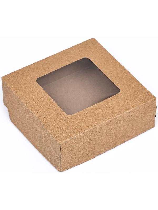 Коробка складная, с окном, крафт, 11,5 х 11,5 х 4 см