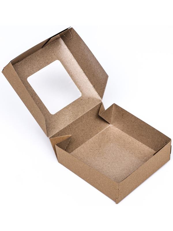 Коробка складная, с окном, крафт, 11,5 х 11,5 х 4 см