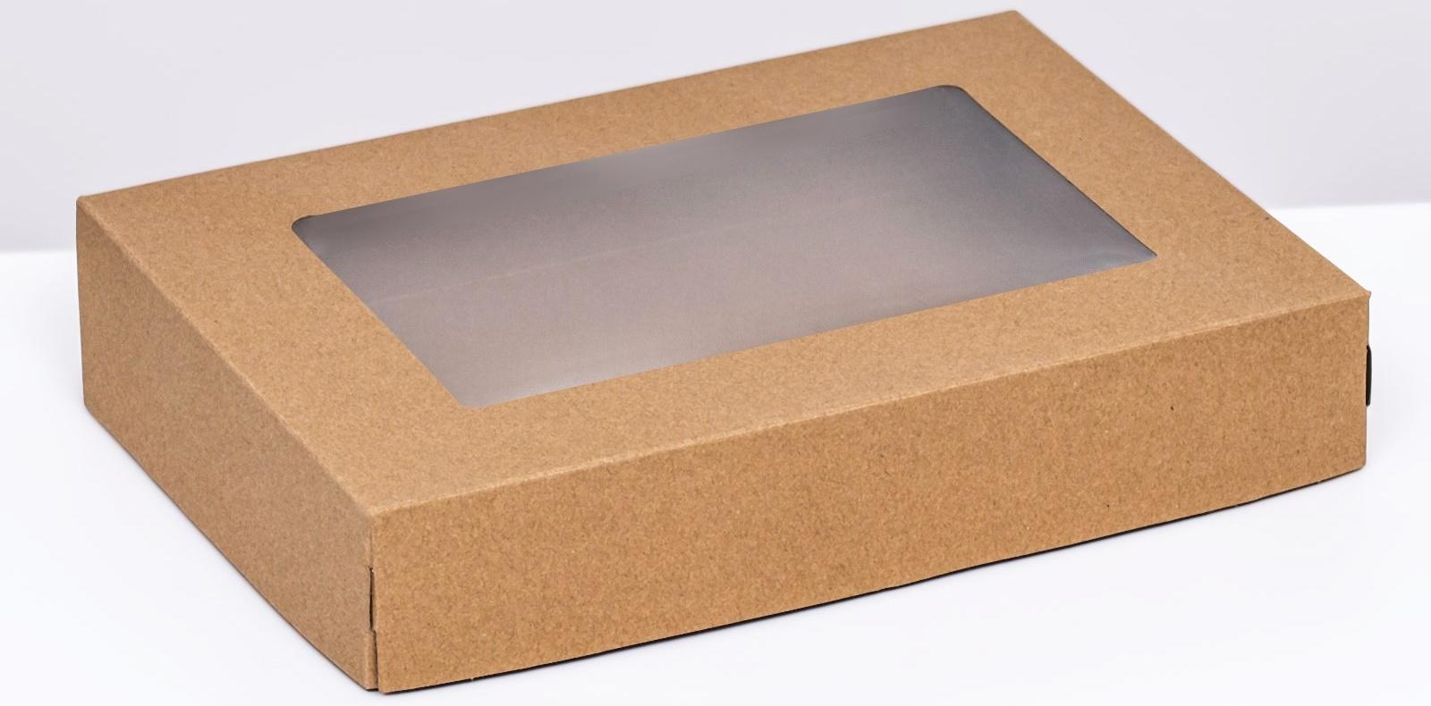 Коробка складная, с окном, крафт, 28 х 20 х 5 см