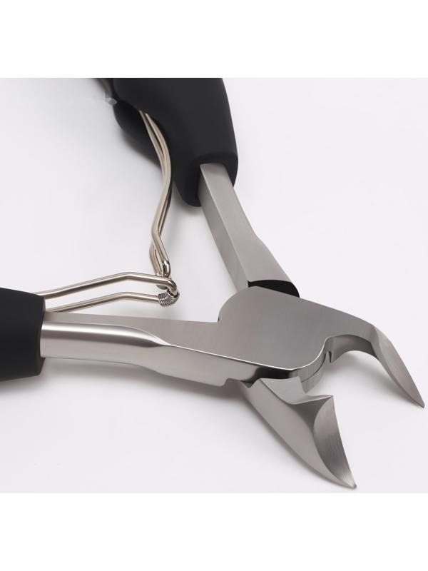 Кусачки педикюрные, с колпачком, с прорезиненной ручкой, изогнутое лезвие, 12,5 см, длина лезвия - 15 мм, цвет чёрный/серебристый