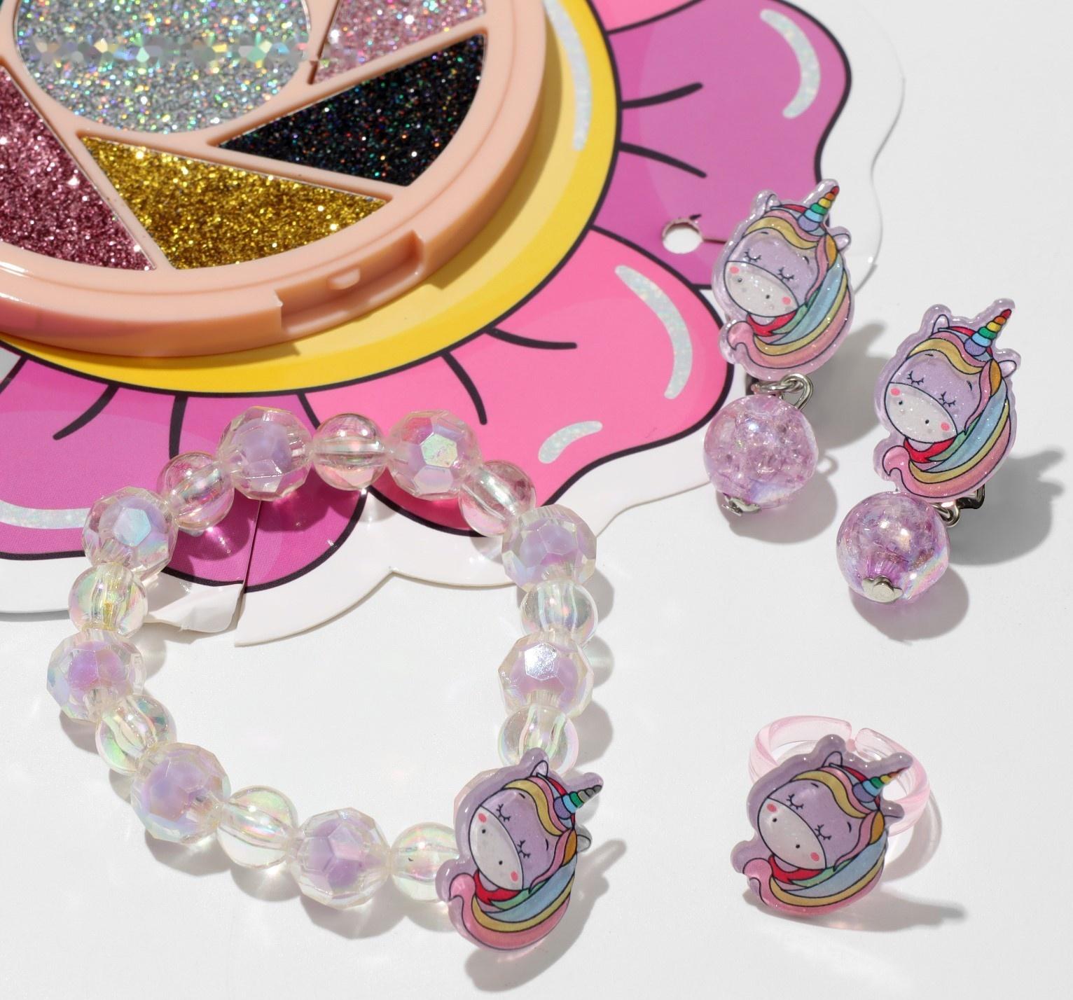 Набор детский 4 предмета: клипсы, кольцо, браслет, глиттер 