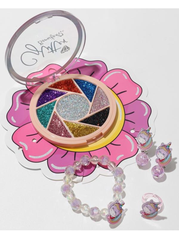 Набор детский 4 предмета: клипсы, кольцо, браслет, глиттер 