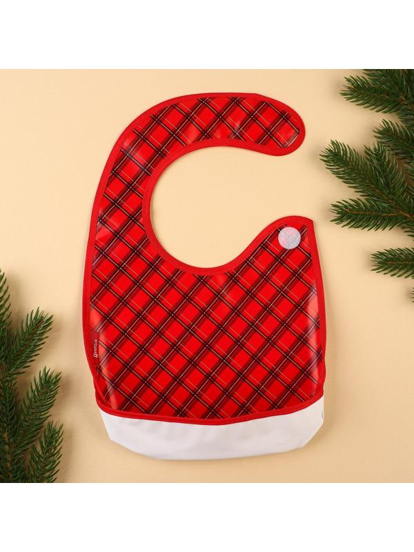 Нагрудник для кормления новогодний Крошка Я «Рождественский подарочек», новогодний непромокаемый на липучке, с карманом, клетка