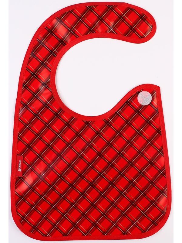 Нагрудник для кормления новогодний Крошка Я «Рождественский подарочек», новогодний непромокаемый на липучке, с карманом, клетка