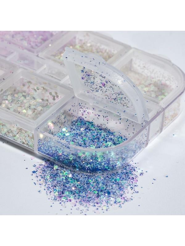 Блёстки для декора, 12 ячеек, мелкие, разноцветные