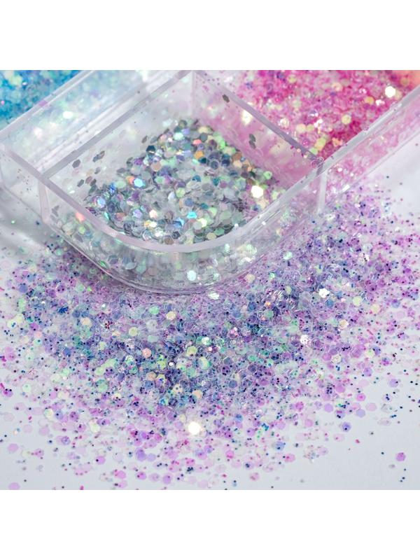 Блёстки для декора, 12 ячеек, мелкие, разноцветные