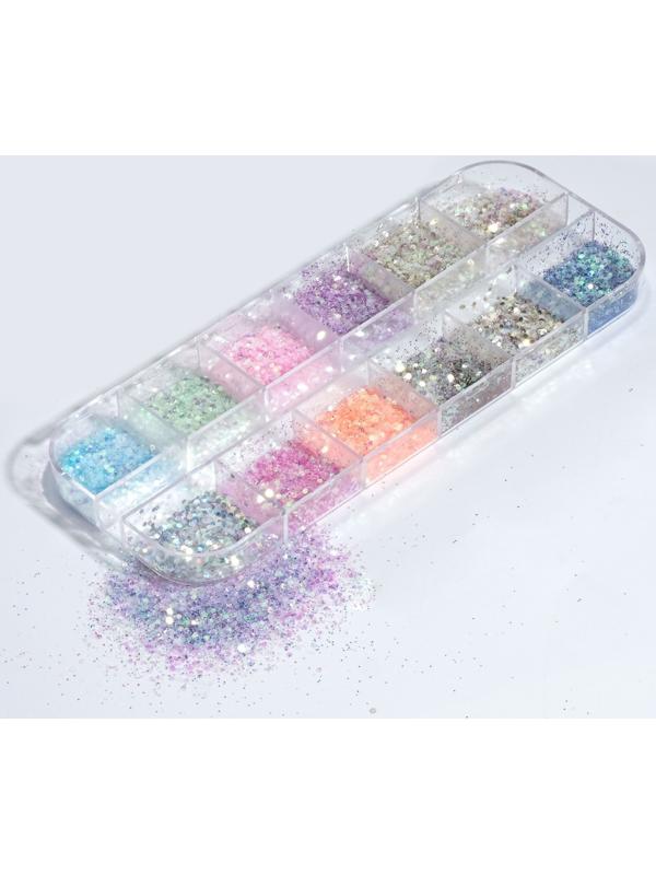 Блёстки для декора, 12 ячеек, мелкие, разноцветные