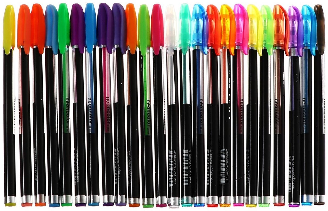 Набор гелевых ручек 24 цвета флуоренцентные ,пастель,металлик в блистере на кнопке