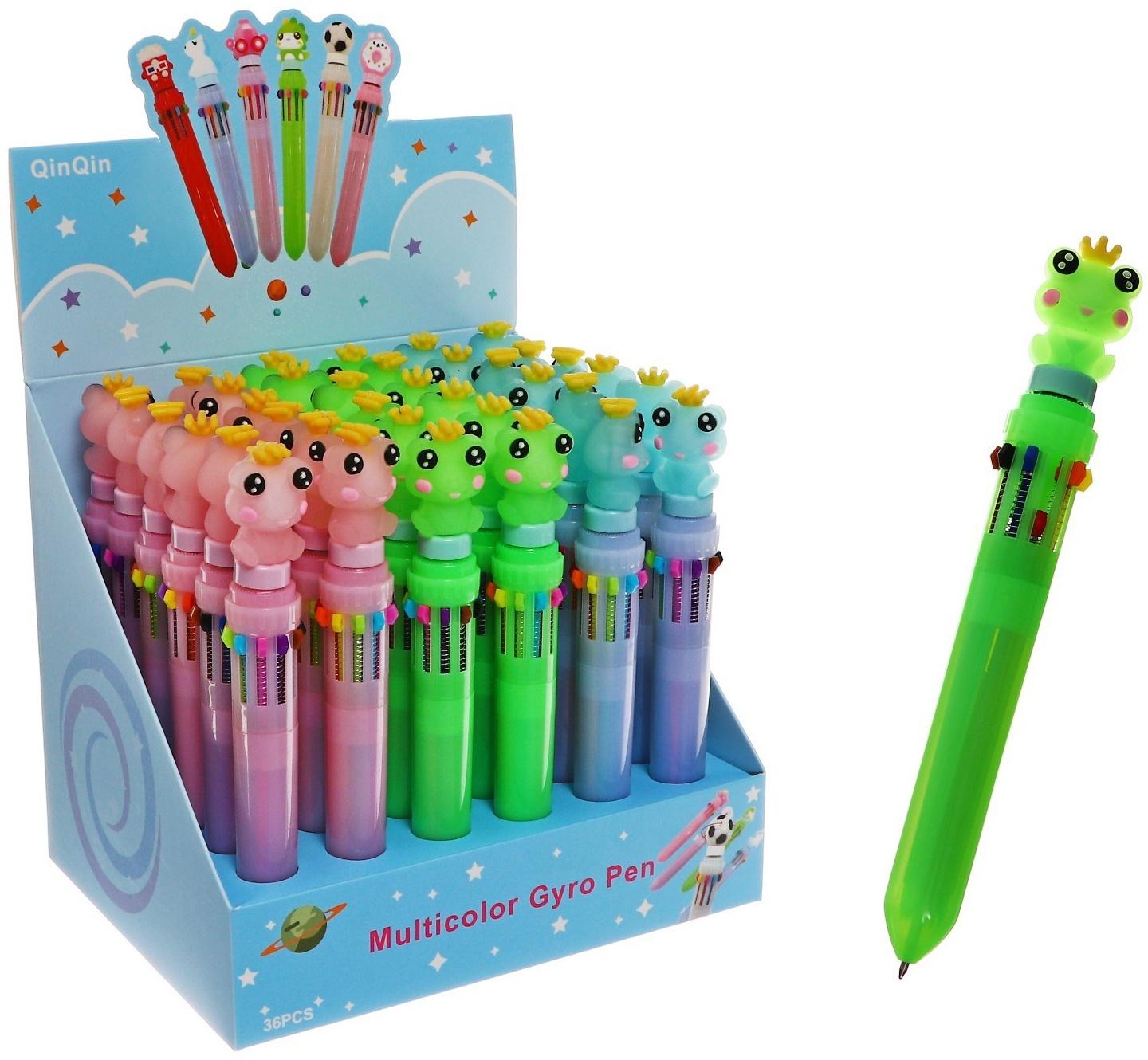 Ручка шариковая автоматическая 10-ти цветная, МИКС Лягушка-спиннер